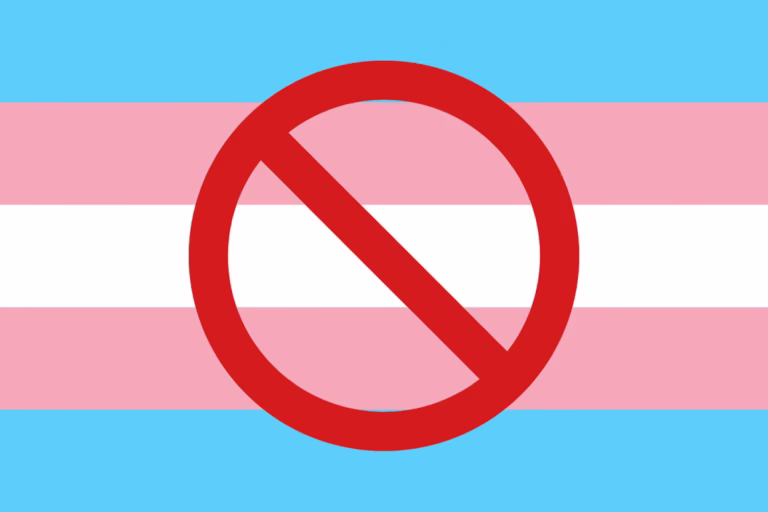 Transgender flag with a no entry symbol
